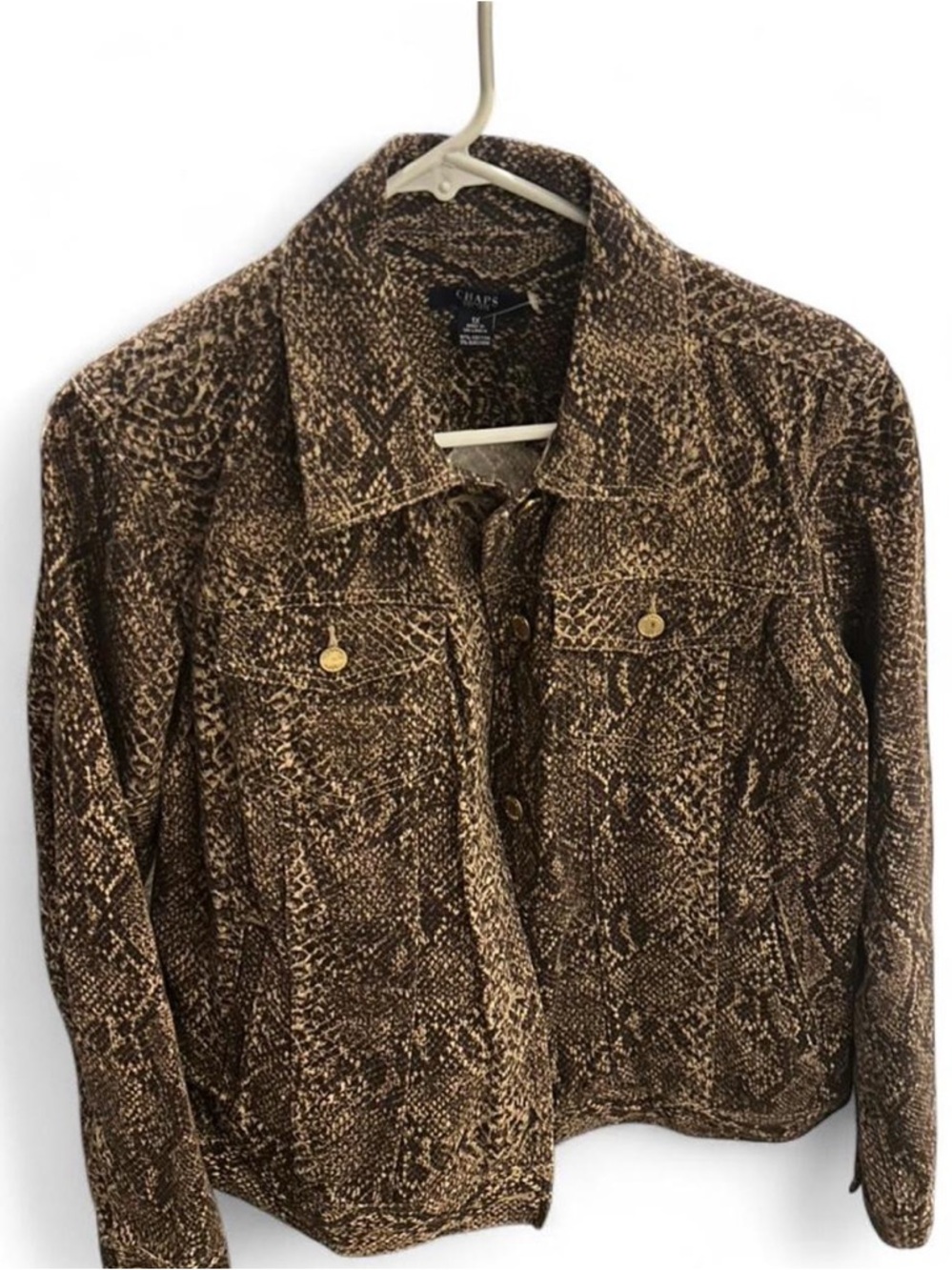 Chaps Brown Snake-Print Jean Jacket
